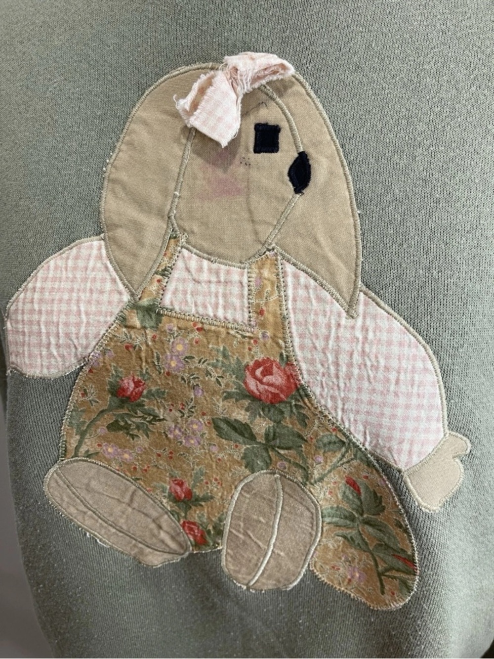 Tultex maximum Sweats vintage 1990s cottage core applique bunny sweatshirt SZ LG - Picture 7 of 13